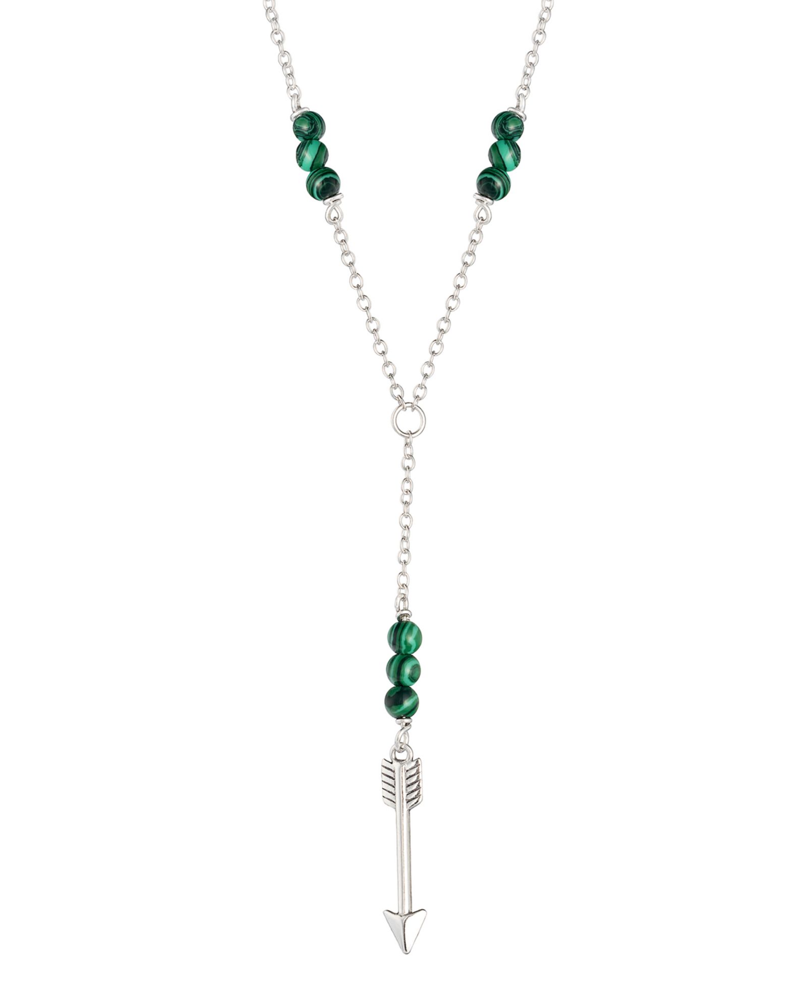 Malachite Lariat Necklace in Sterling Silver, 18"