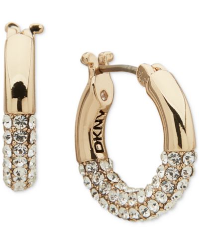 Серьги-кольца DKNY Gold-Tone Extra-Small Half-Pavé, 0.4"