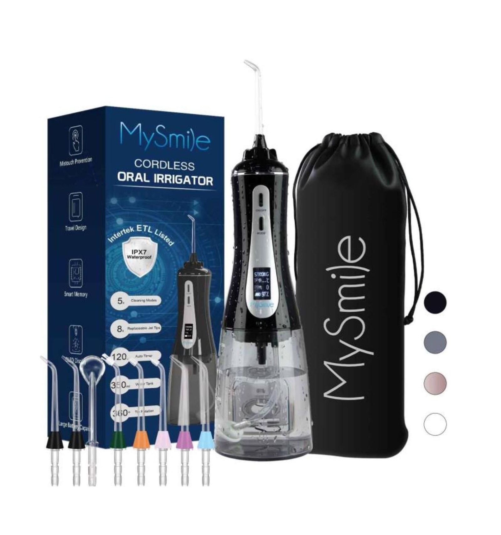Ирригатор для полости рта MySmile Cordless 350ML, OLED Display, 5 Pressure Modes