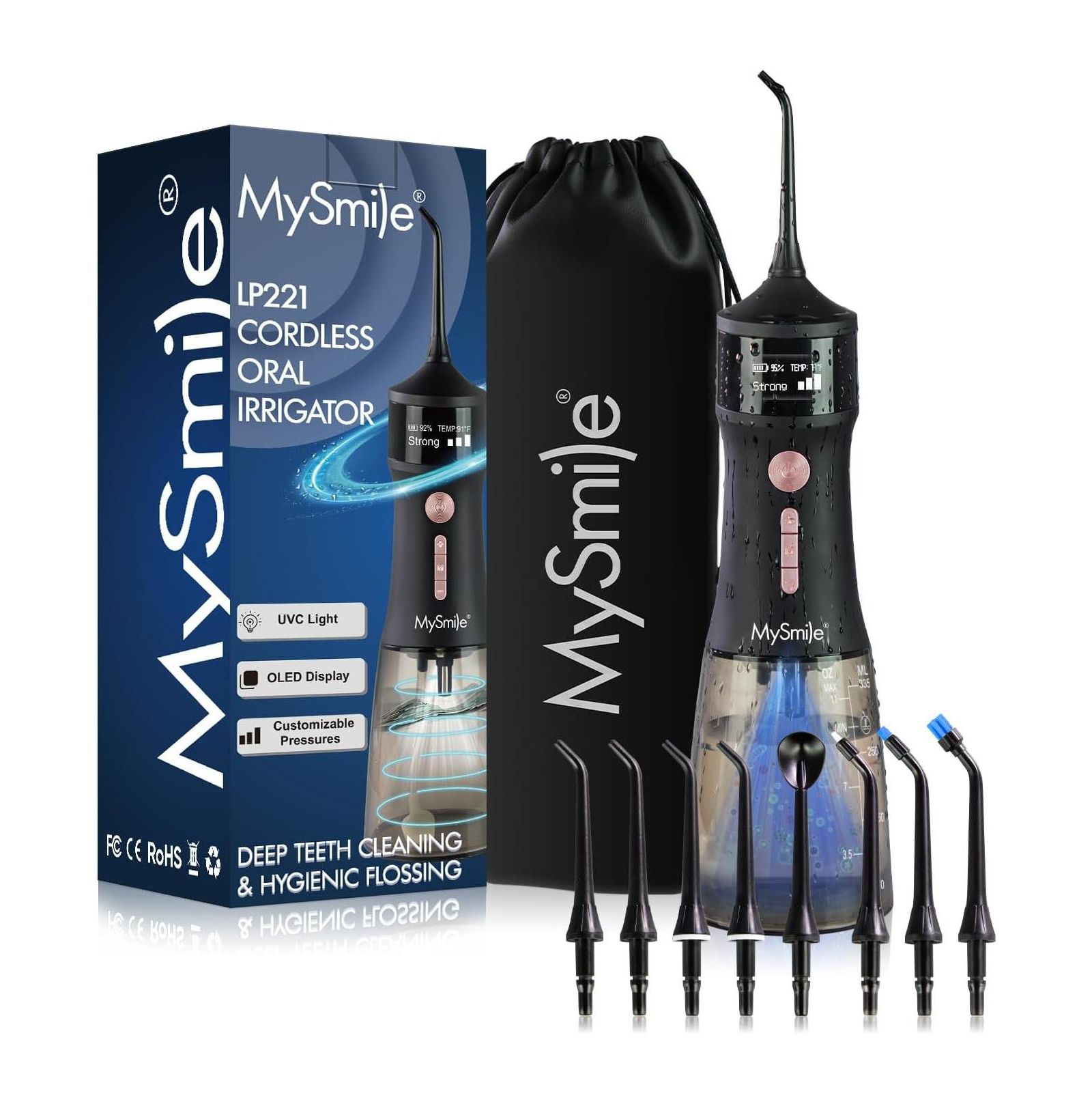 Ирригатор MySmile LP221 UVC Cordless Water Flosser OLED Display с 4 режимами и 8 насадками