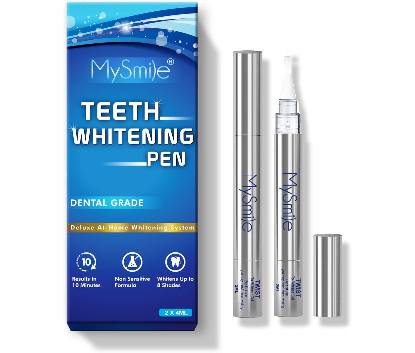MySmile Teeth Whitening Pen Kit 14 Treatments - 2Pcs Non-Sensitive Teeth Whitening Gel Pen for Whiter Teeth - 8ML Tooth Whitening Gel