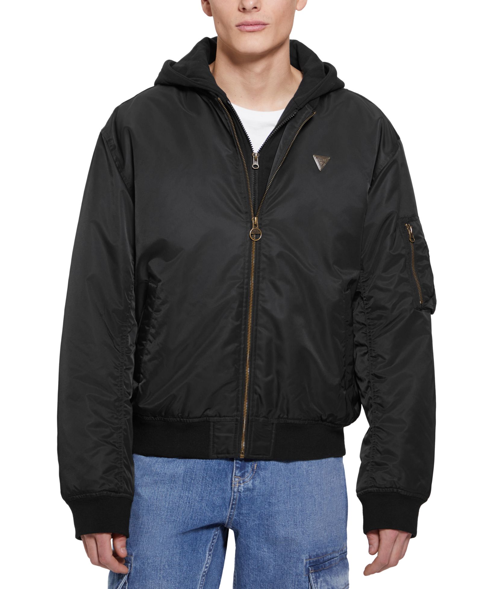 GUESS Men's John Bomber Jacket with Removable Hooded Inset