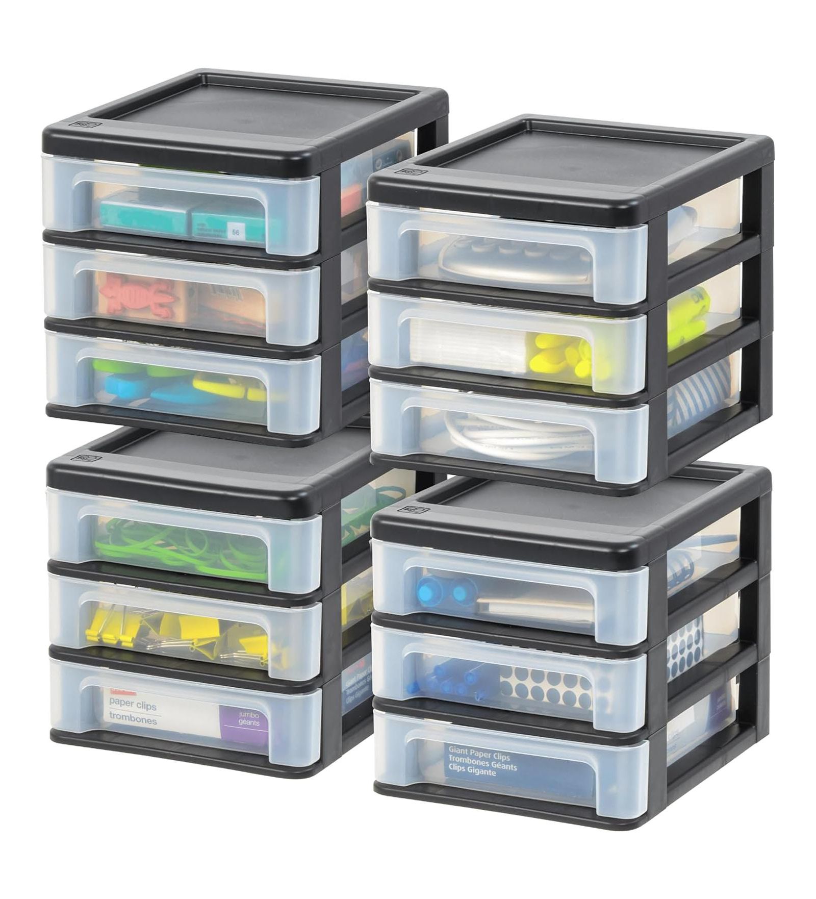 IRIS 4 Pack Small 3-Drawer Desktop Organizer