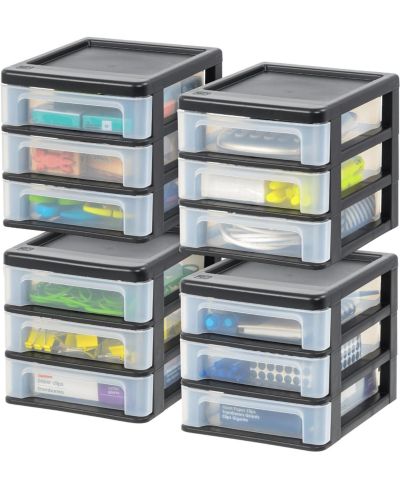 IRIS 4 Pack Small 3-Drawer Desktop Organizer