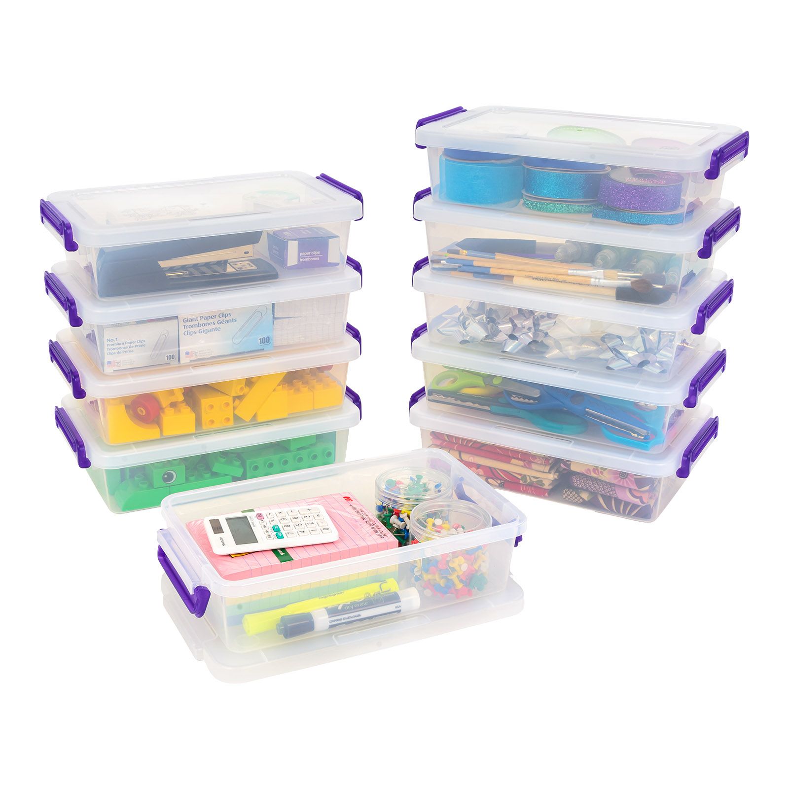 IRIS USA 10 Pack 2.7 Qt. Stackable Storage Bin with Secure Buckle-up Lid
