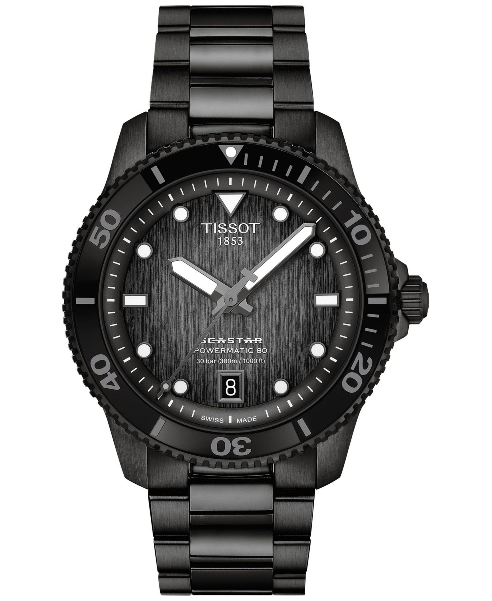 Tissot Men's Swiss Automatic Seastar 1000 Powermatic 80 Black PVD Stainless Steel Bracelet Watch 40mm