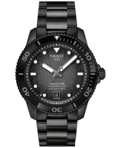 Tissot Men's Swiss Automatic Seastar 1000 Powermatic 80 Black PVD Stainless Steel Bracelet Watch 40mm