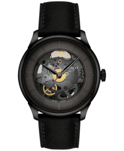 Tissot Мужские швейцарские автоматические часы Chemin Des Tourelles Skeleton с кожаным ремешком 40mm