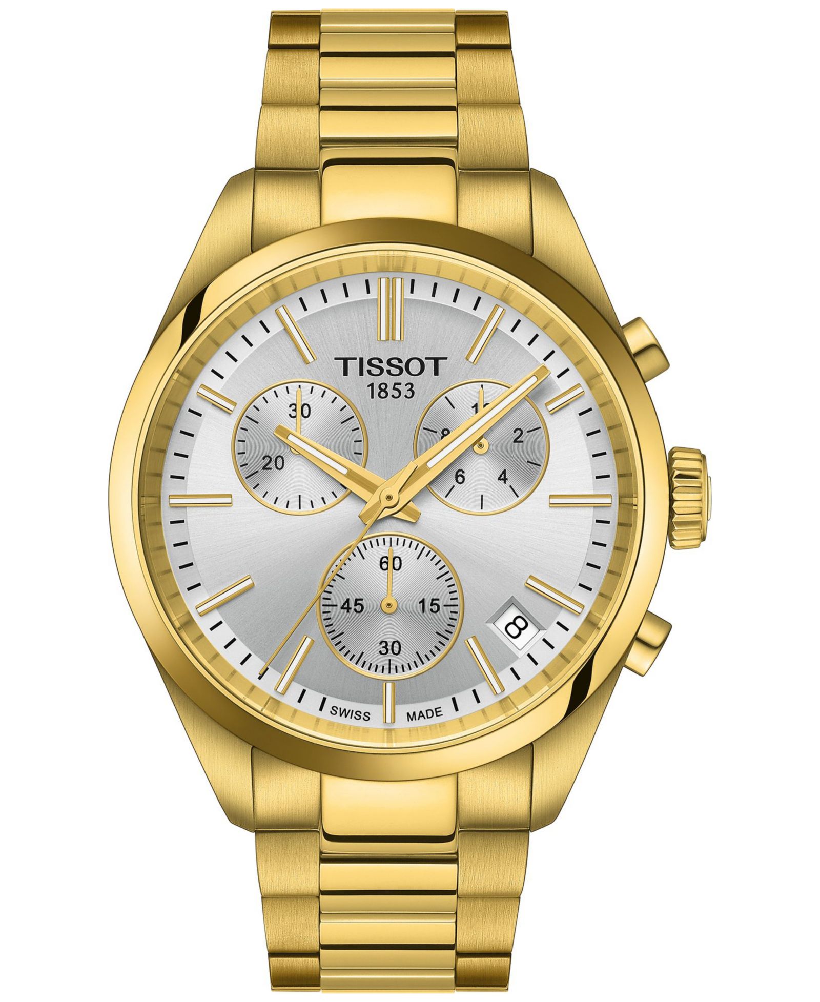 Мужские швейцарские часы Tissot Chronograph PR 100 из нержавеющей стали с золотым покрытием 40mm