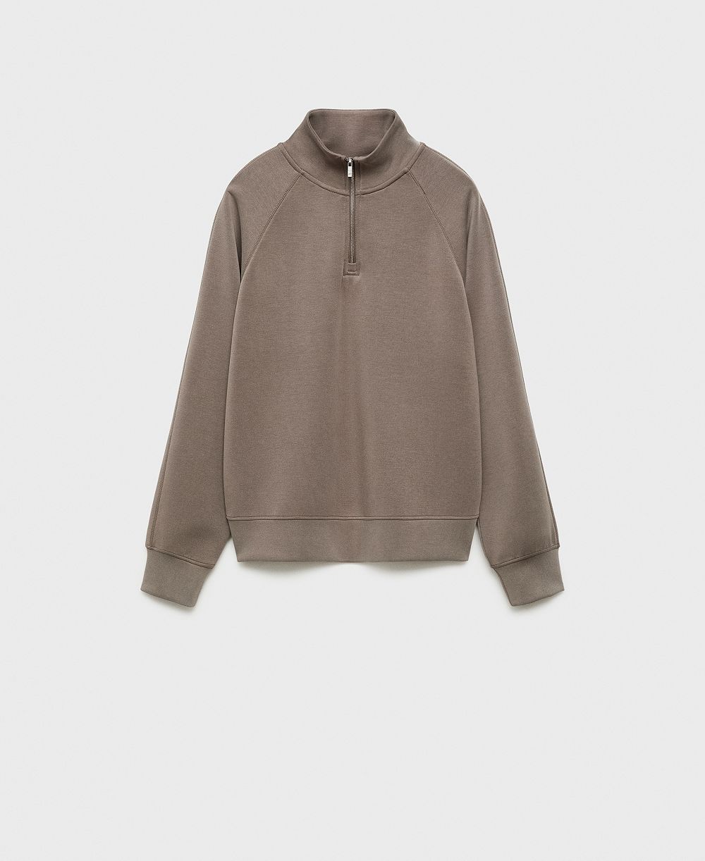 Mango Women's Zipper Detail Turtleneck Sweatshirt