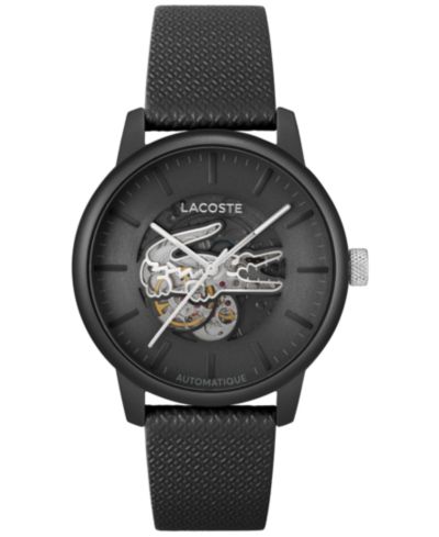 Мужские часы Lacoste Men's L.12.12 Automatique, черный кожаный ремешок, 44mm