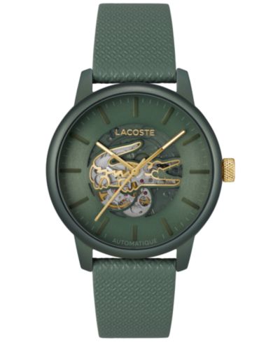 Мужские часы Lacoste L.12.12 Automatique, зеленый кожаный ремешок, 44mm