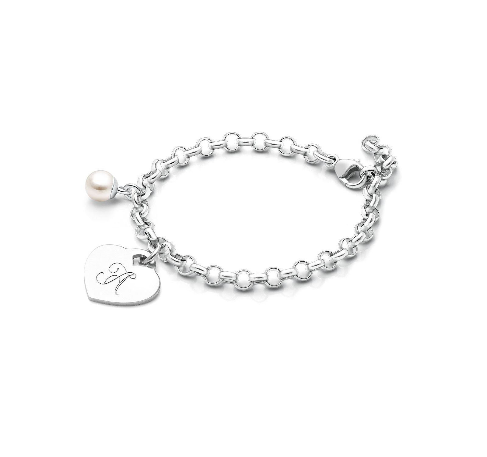 Tiny Blessings Sterling Silver Classic Charm Bracelet and Engraved Initial Bracelet