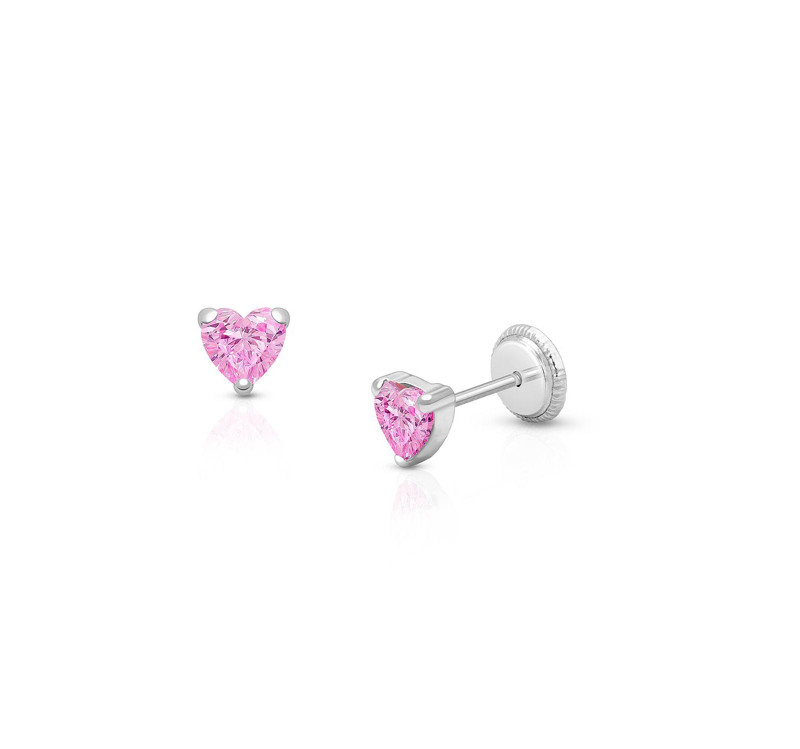 Tiny Blessings 14K Gold Pink Heart Stud Screw Back Earrings