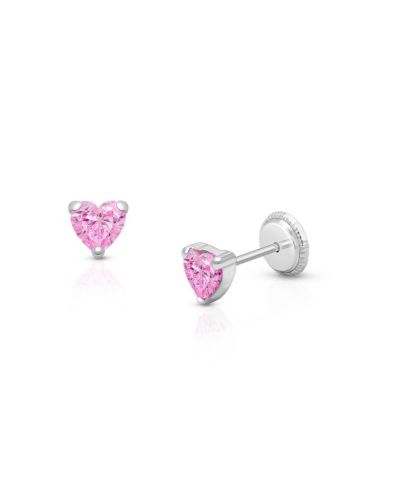 Tiny Blessings серьги-гвоздики с розовым сердцем из золота 14K на винтовом зажиме