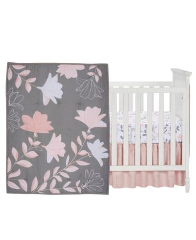 Детский комплект постельного белья Lambs & Ivy Petals Gray/Pink Sateen Cotton Floral 3-Piece