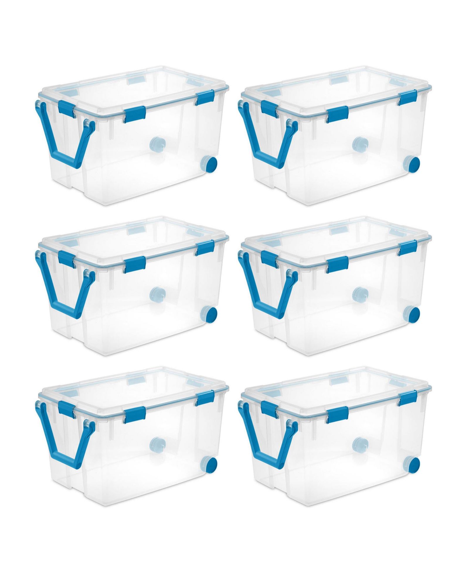 Sterilite 120Qt Clear Plastic Wheeled Storage Bin w/ Gasket Latch Lid, (6 Pack)