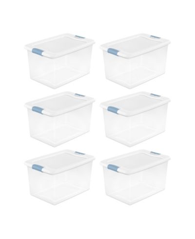 Sterilite 64 Qt Clear Plastic Stackable Storage Bin w/ White Latch Lid, (6 Pack)