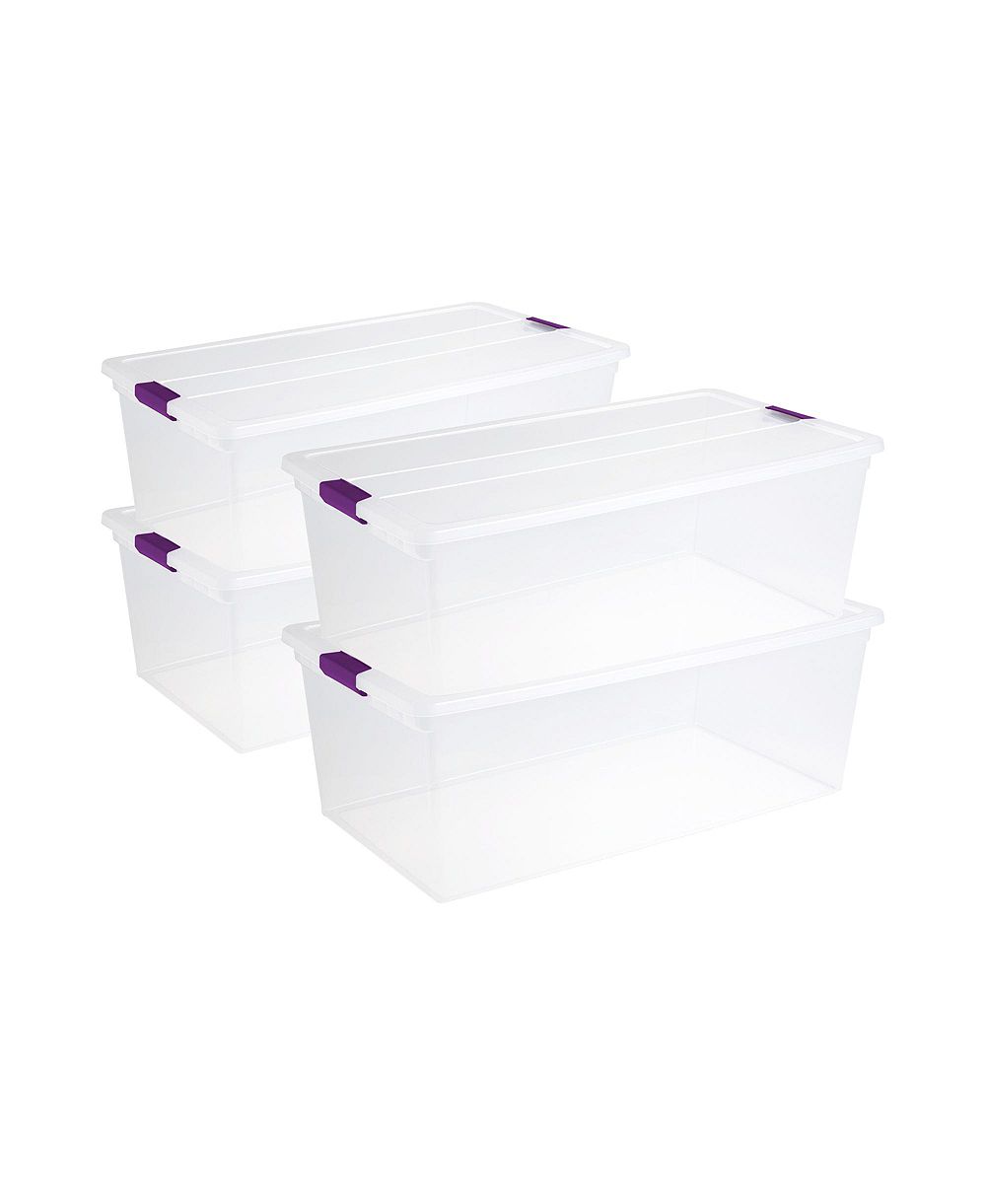 Sterilite 110 Quart Clear View Latch Storage Box, Stackable Bin with Latch Lid, 4-Pack