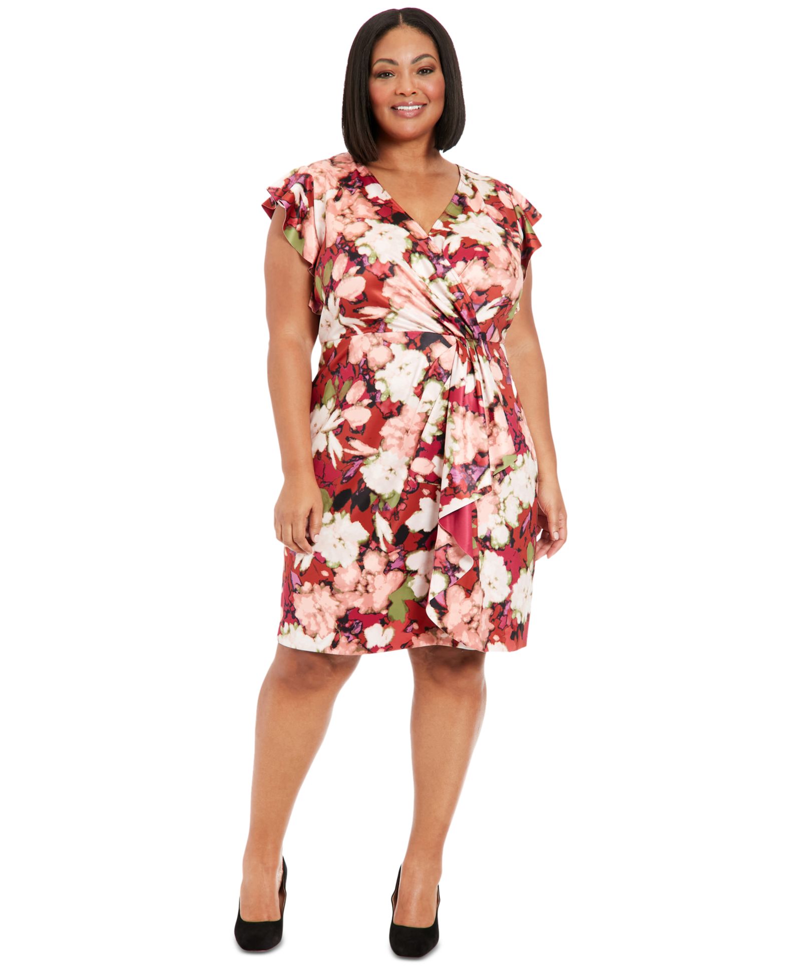 London Times Plus Size Floral Cascade Sheath Dress