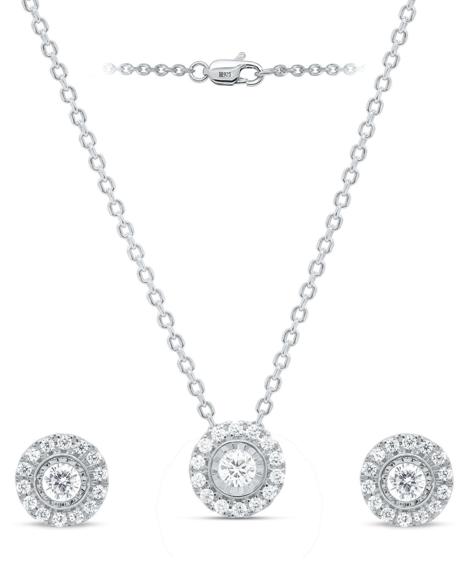 2-Pc. Set Lab Grown Diamond Halo Pendant Necklace & Matching Stud Earrings (1 ct. t.w.) in Sterling Silver or 14k Gold-Plated Sterling Silver