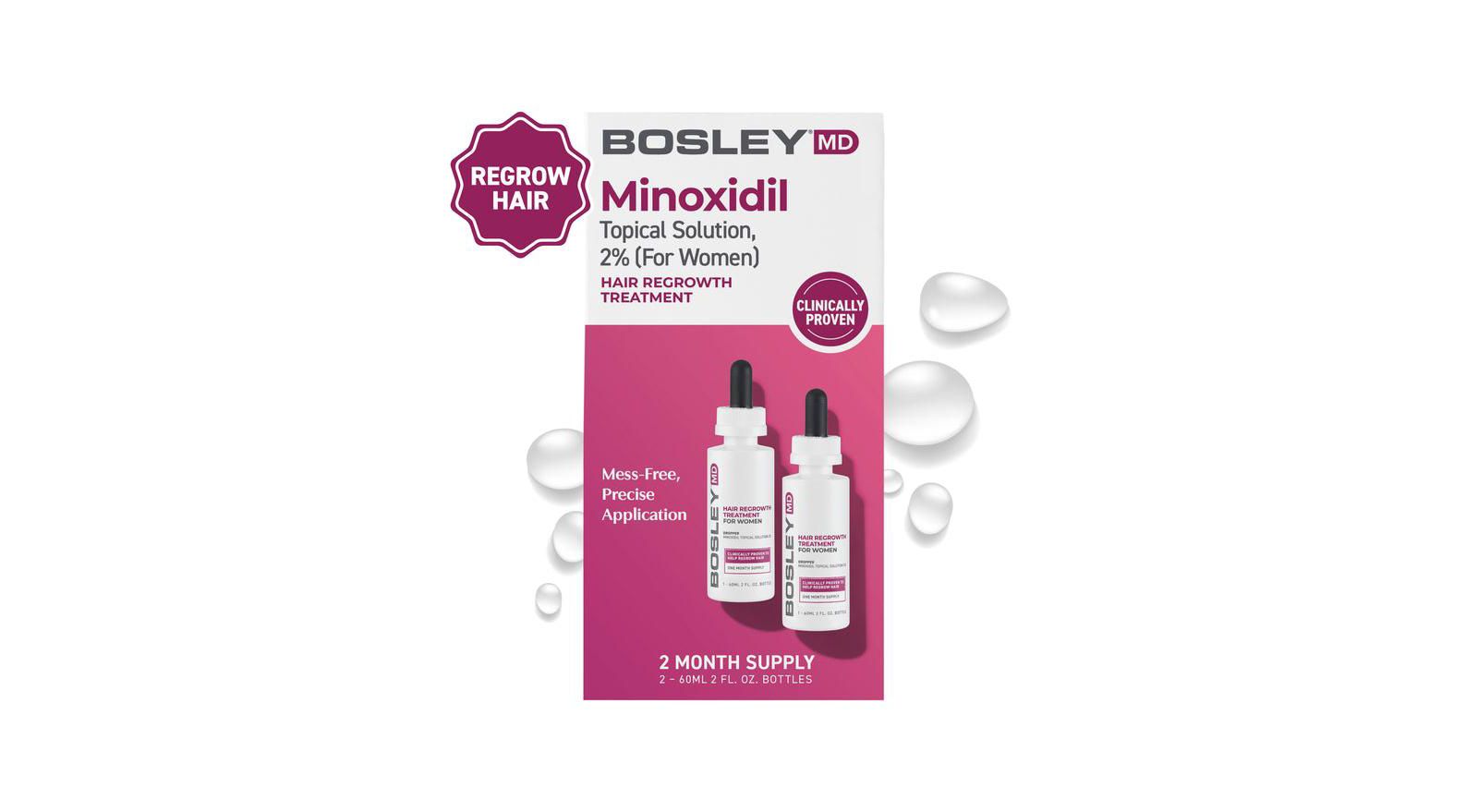 BosleyMD Женский средство для роста волос с 2% Minoxidil, пипетка