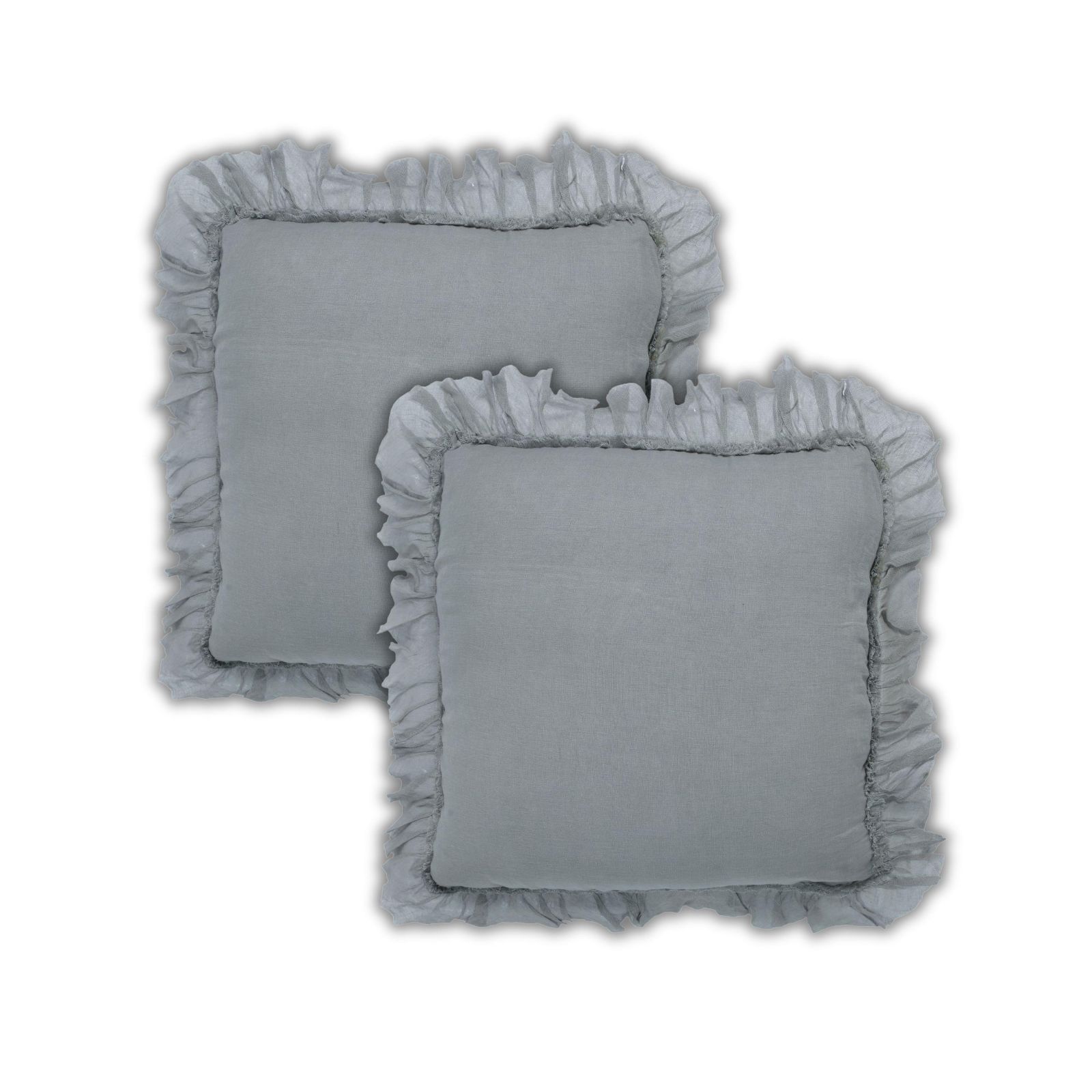 IHI Home Pure Linen Decorative Pillow Cover with Ruffled Fringe, 22" x 22"