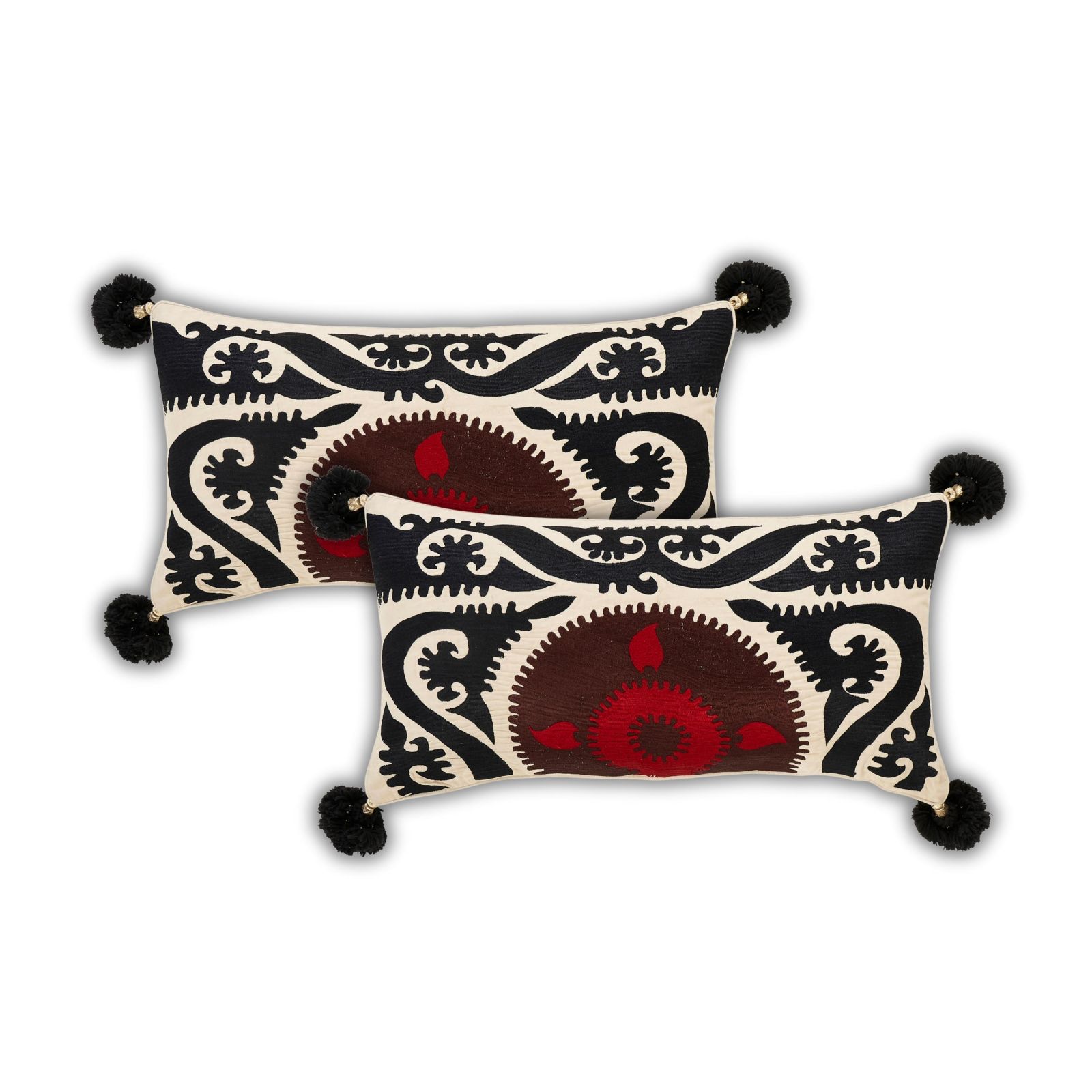 IHI Home Suzani Embroidery Decorative Throw Pillow Covers, 14"x 28", Set of 2