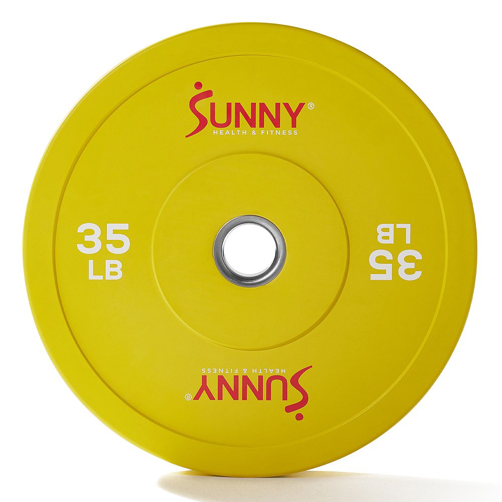 Sunny Health & Fitness Elite 2-inch Rubber Olympic Bumper Weight Plate LB Color Coded with Steel Hub