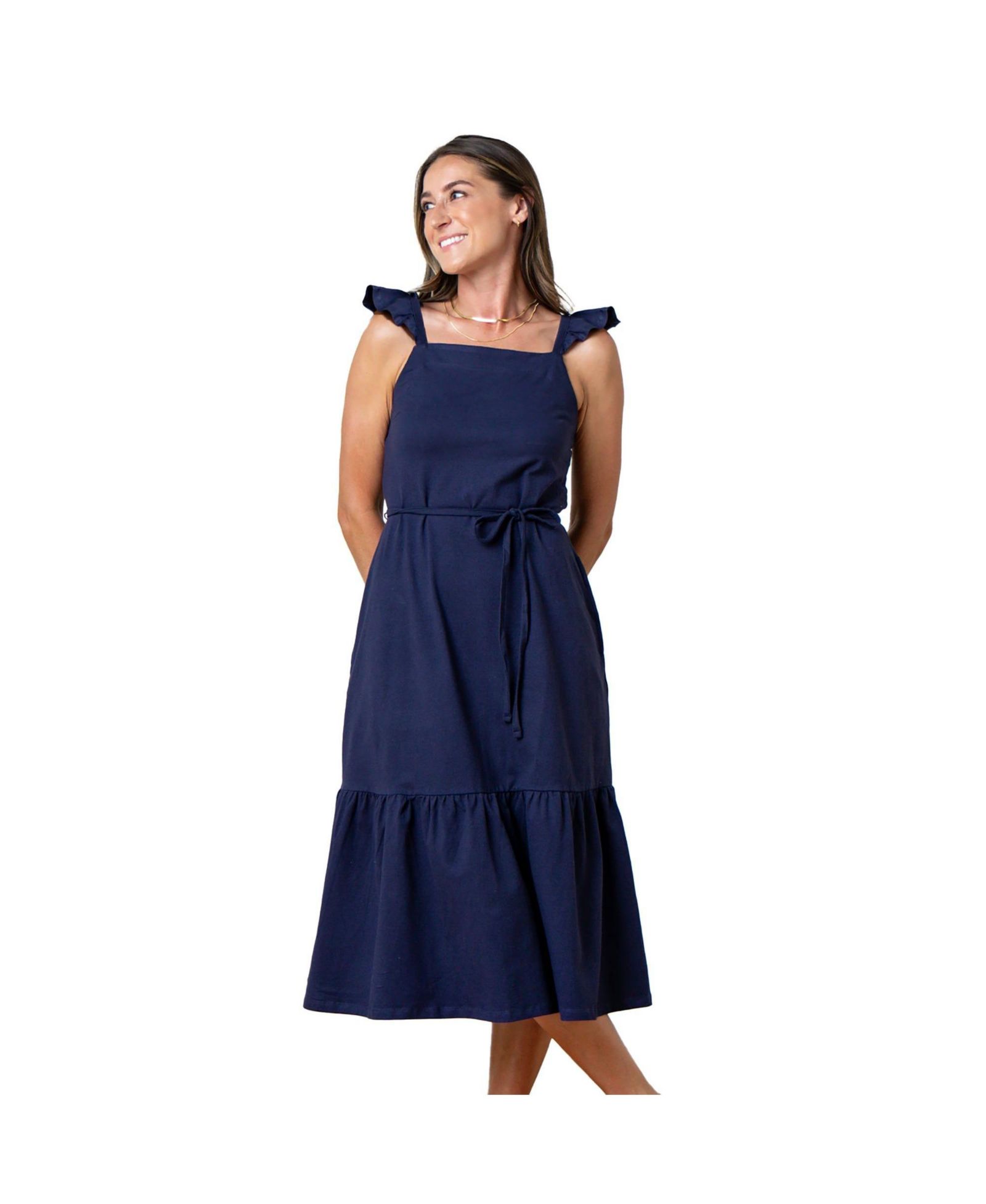 Женское платье Hope & Henry Organic Flutter Sleeve Knit Flounce Hem Midi
