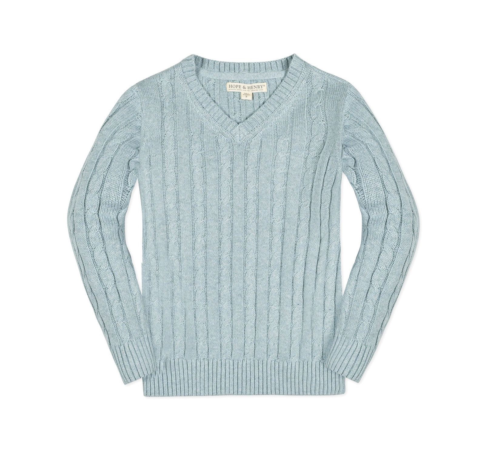 Hope & Henry Детский вязаный свитер с V-образным вырезом и косами, Organic Long Sleeve