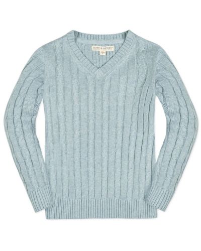 Hope & Henry Hope and Henry Little and Big Boys' Organic Long Sleeve Fine Gauge Cable V-Neck Sweater