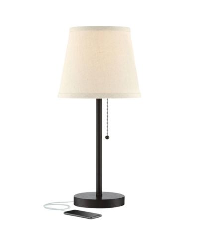 360 Lighting 20" High Bronze Metal Modern Desk Table Lamp with Hotel Style USB and AC Power Outlet in Base Drum Shade