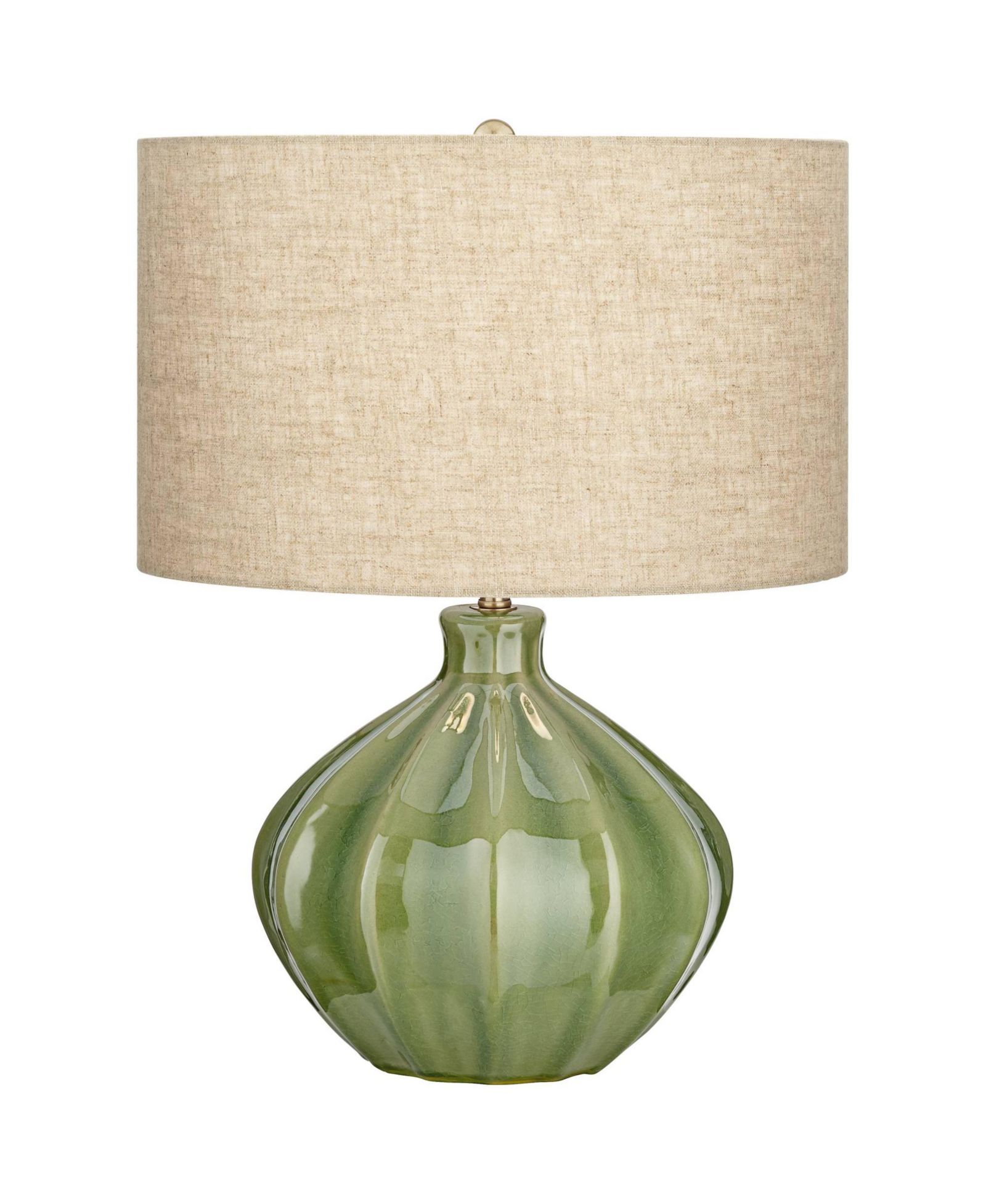 Possini Euro Design Modern Table Lamp with USB Charging Port 20.5" High Green Ribbed Ceramic Oatmeal Fabric Drum Shade for Bedroom (Color May Vary)