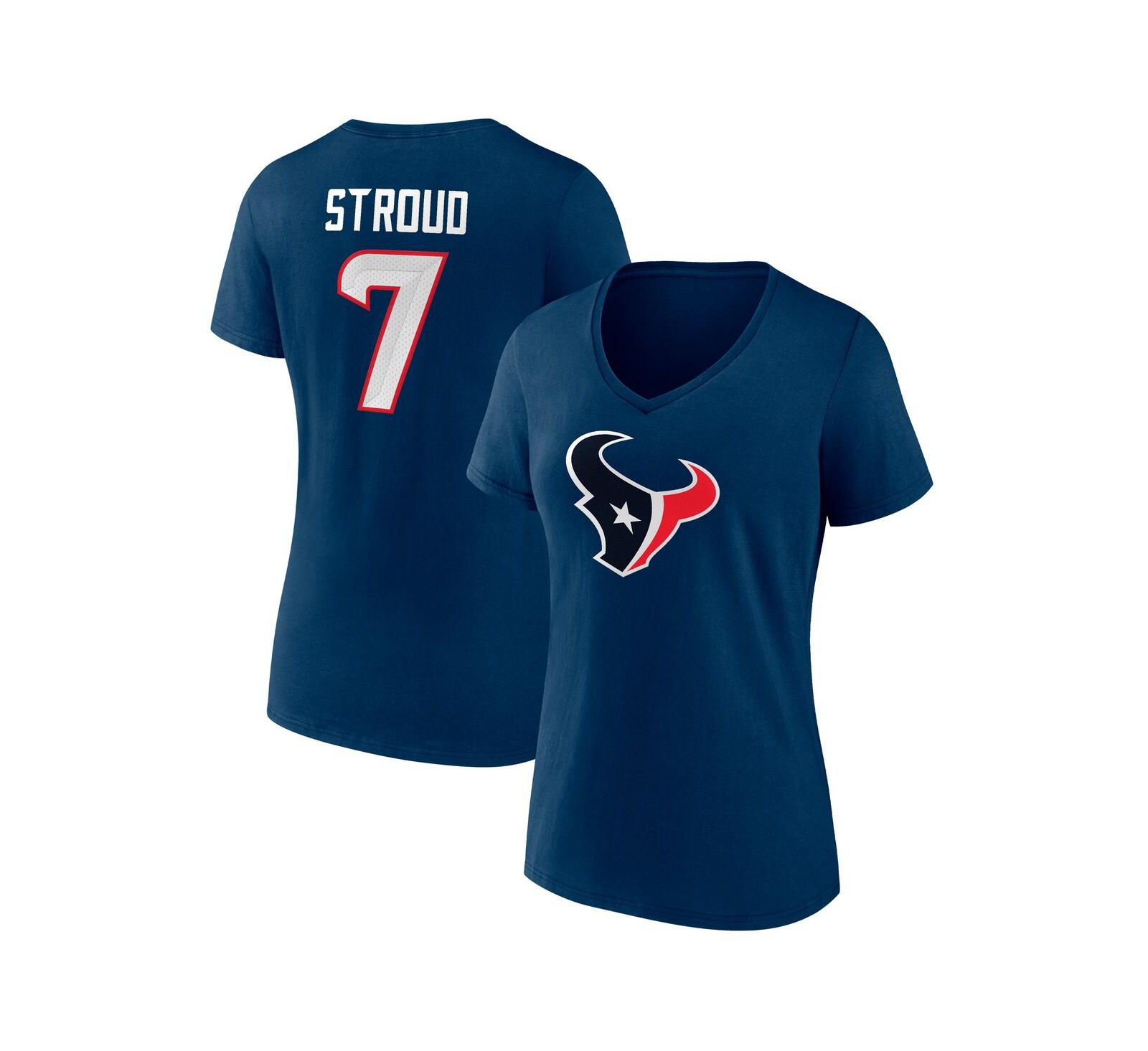 Женская футболка Fanatics Navy C.J. Stroud Houston Texans Icon Player Name & Number V-Neck