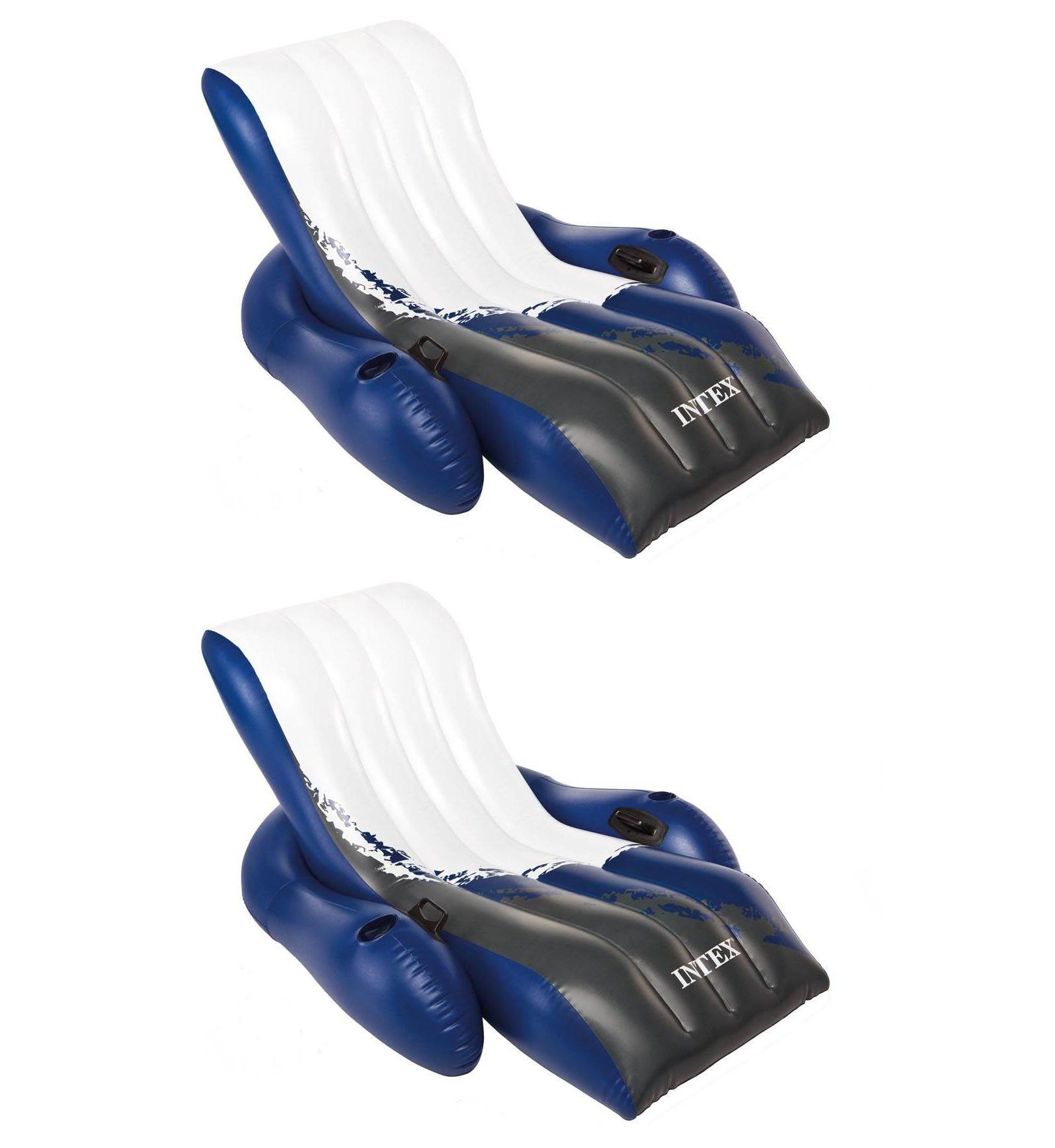 Intex Inflatable Floating Comfortable Recliner Lounges with Cup Holders (2 Pack