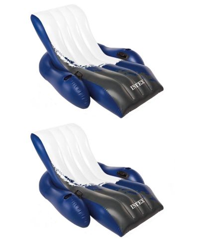 Intex Inflatable Floating Comfortable Recliner Lounges with Cup Holders (2 Pack