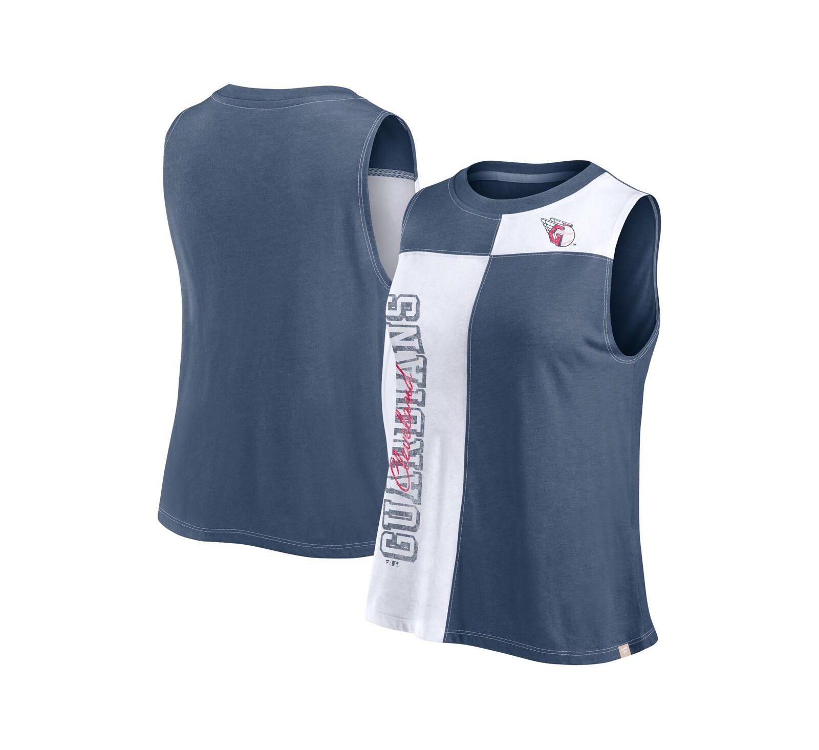 Женский asksный топ Fanatics Navy/White Cleveland Guardians Color-Block Tank Top