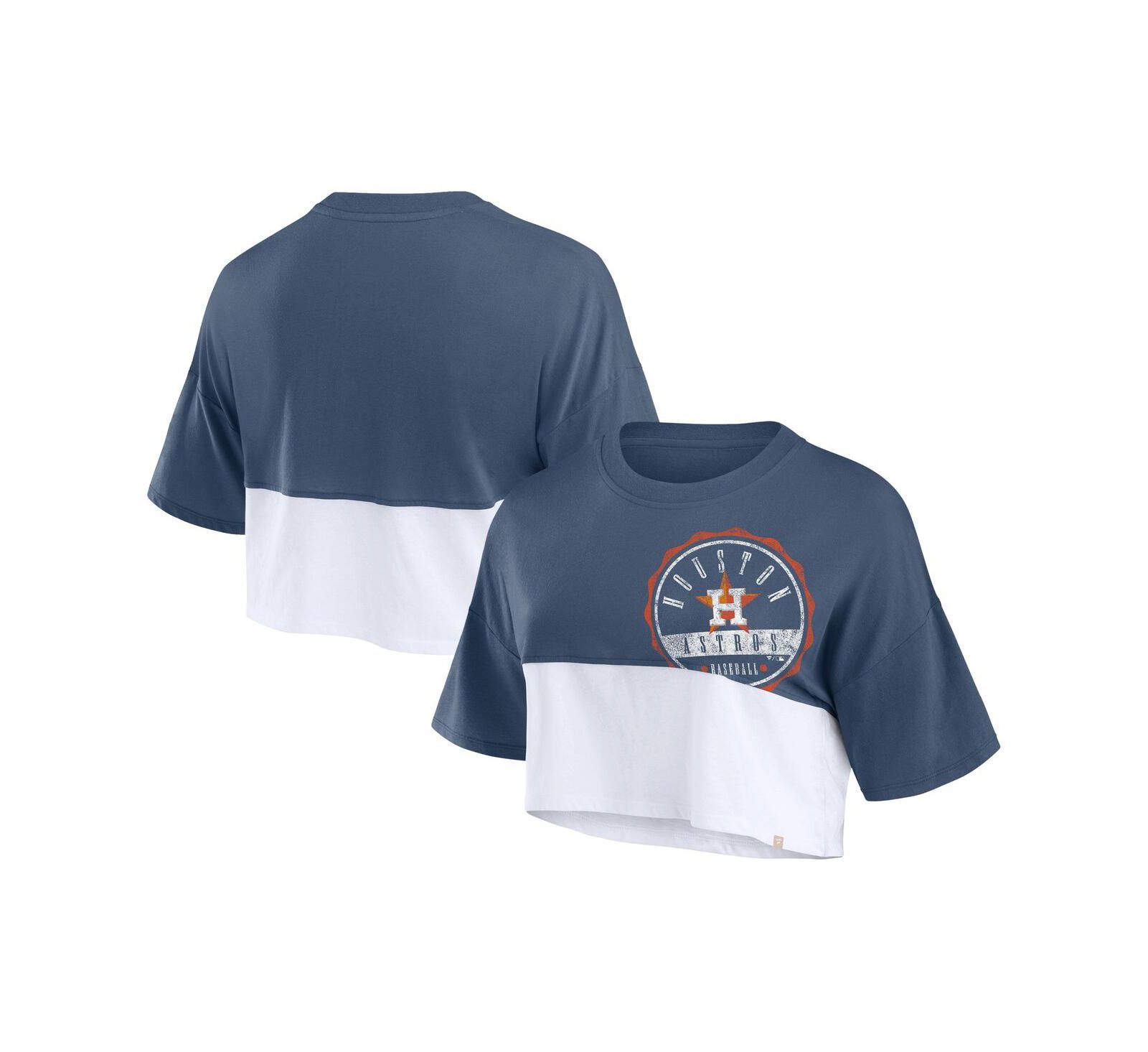 Fanatics Женская укороченная футболка Houston Astros Color Split Boxy, темно-синяя/белая