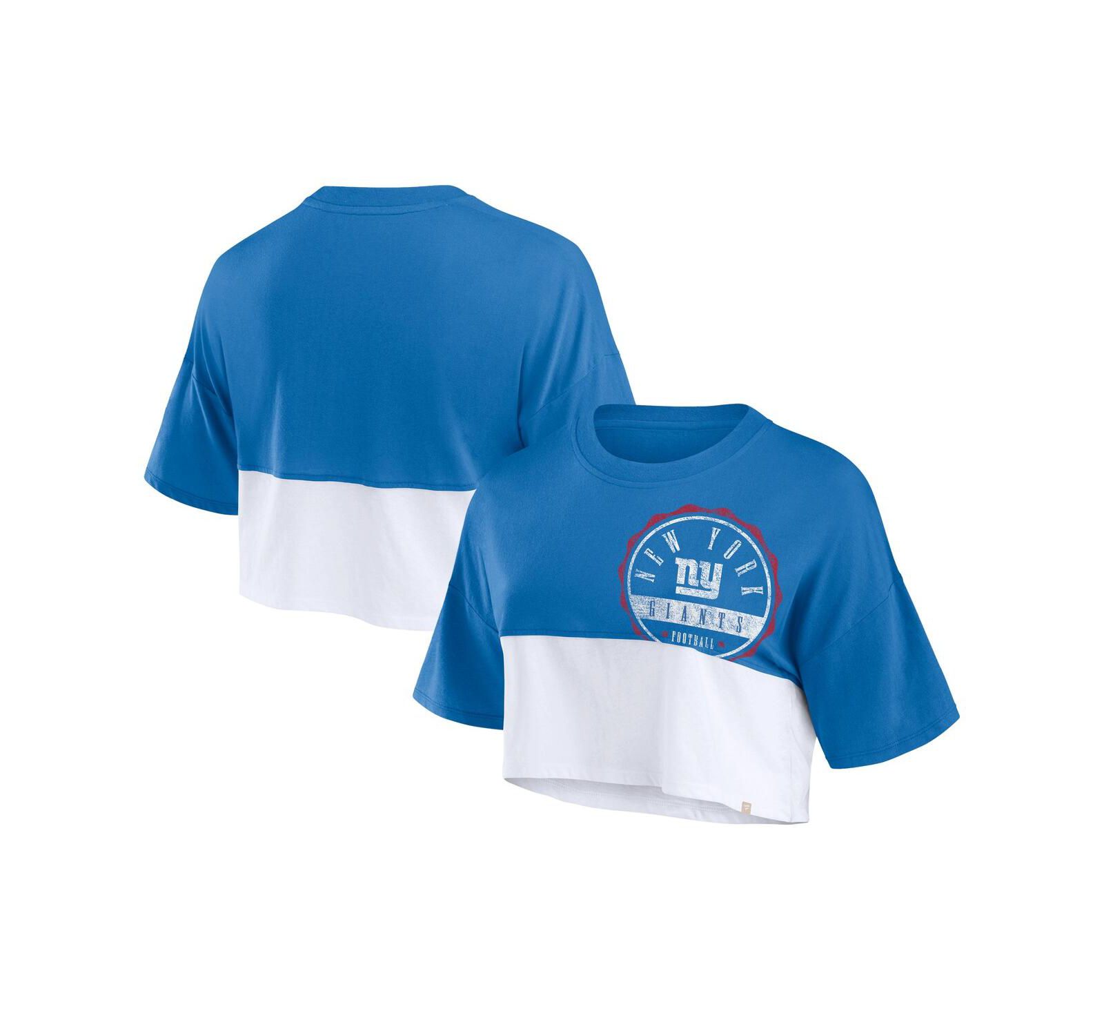 Женская укороченная футболка Fanatics New York Giants Royal/White Boxy Color Split