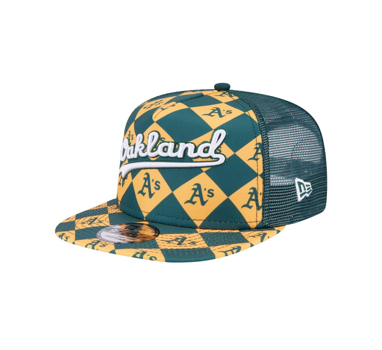 Мужская кепка New Era Oakland Athletics Seeing Diamonds A-Frame Trucker 9FIFTY Snapback, зеленая