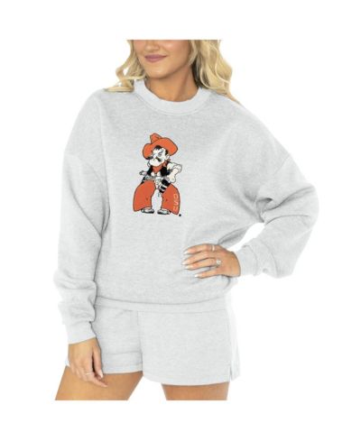 Gameday Couture Women's Ash Oklahoma State Cowboys Team Effort Pullover Sweatshirt Shorts Sleep Set