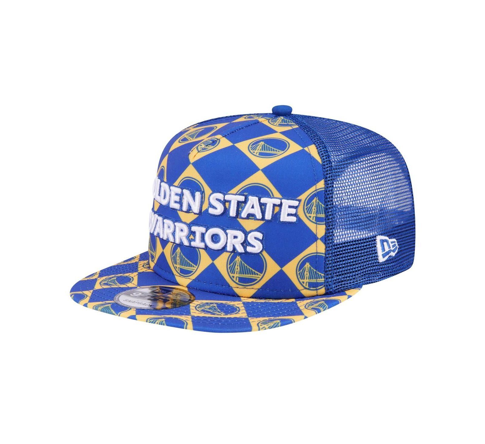 New Era Men's Royal Golden State Warriors Seeing Diamonds A-Frame Trucker 9FIFTY Snapback Hat