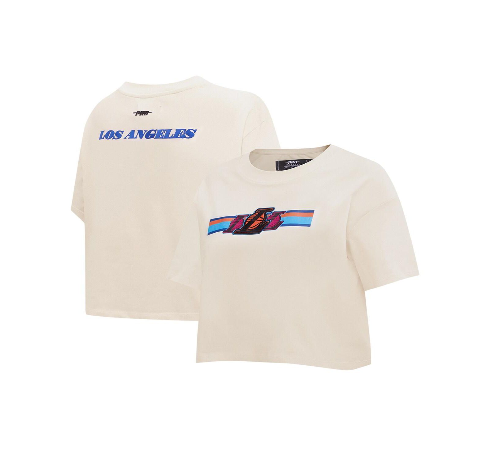 Женская укороченная футболка Pro Standard Cream Los Angeles Lakers Retro Striper SJ Boxy