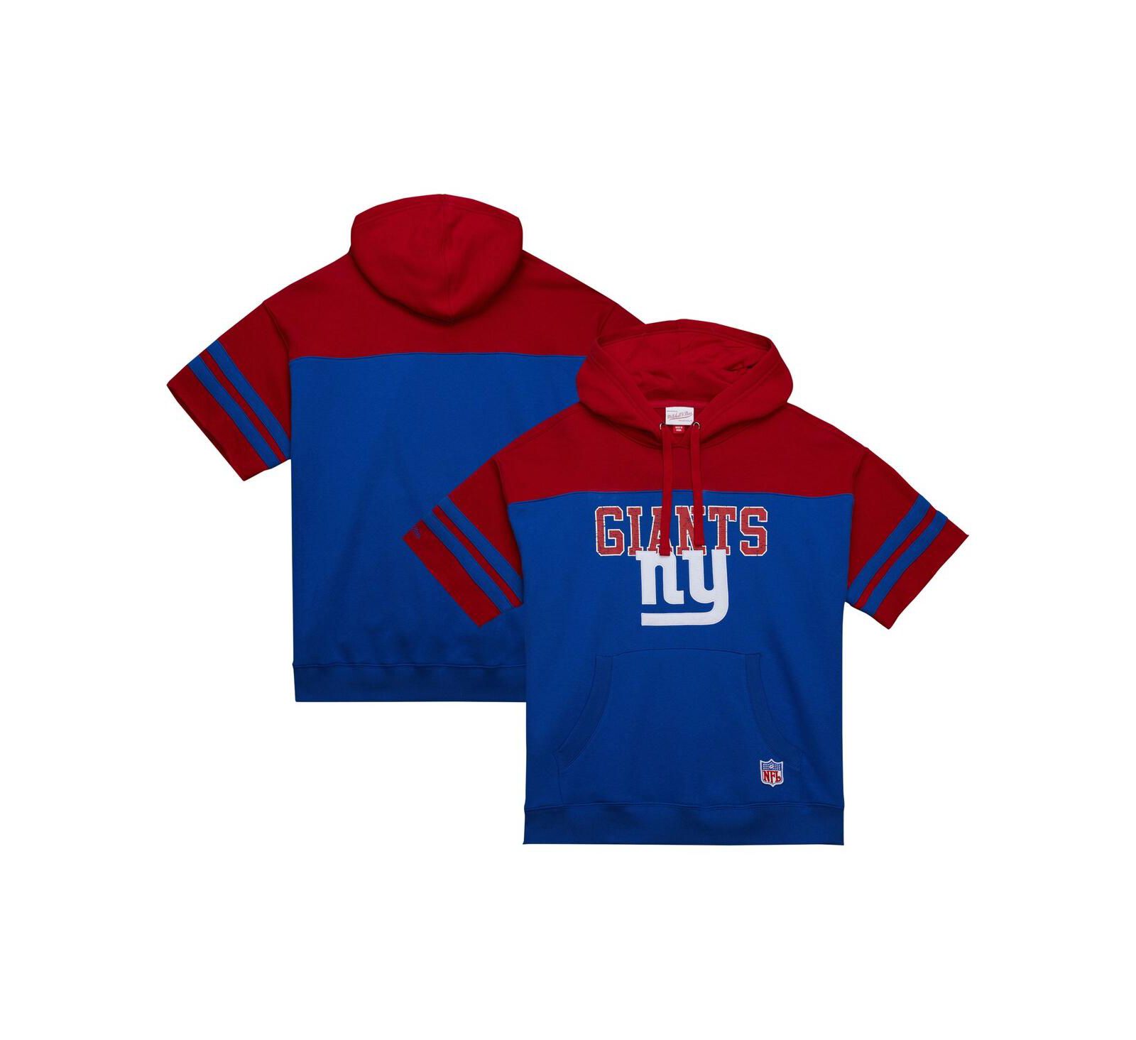 Мужское худи Mitchell & Ness Royal New York Giants Off Field vintage-like Logo Short Sleeve Pullover