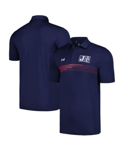 Мужская рубашка Under Armour Navy Jackson State Tigers Tee to Green Stripe Polo