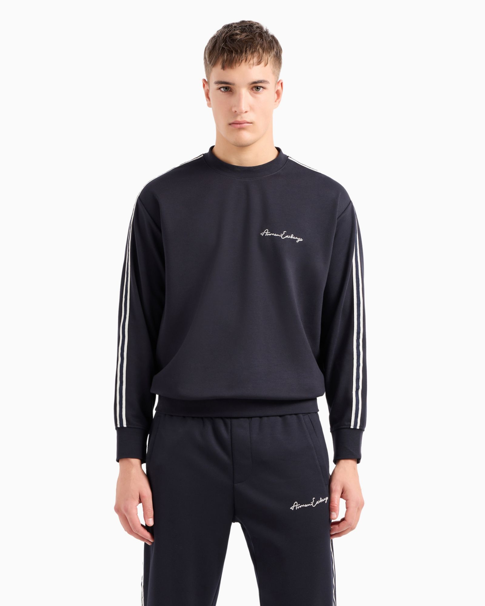 A|X Armani Exchange Men's Striped Sleeve Logo Sweatshirt