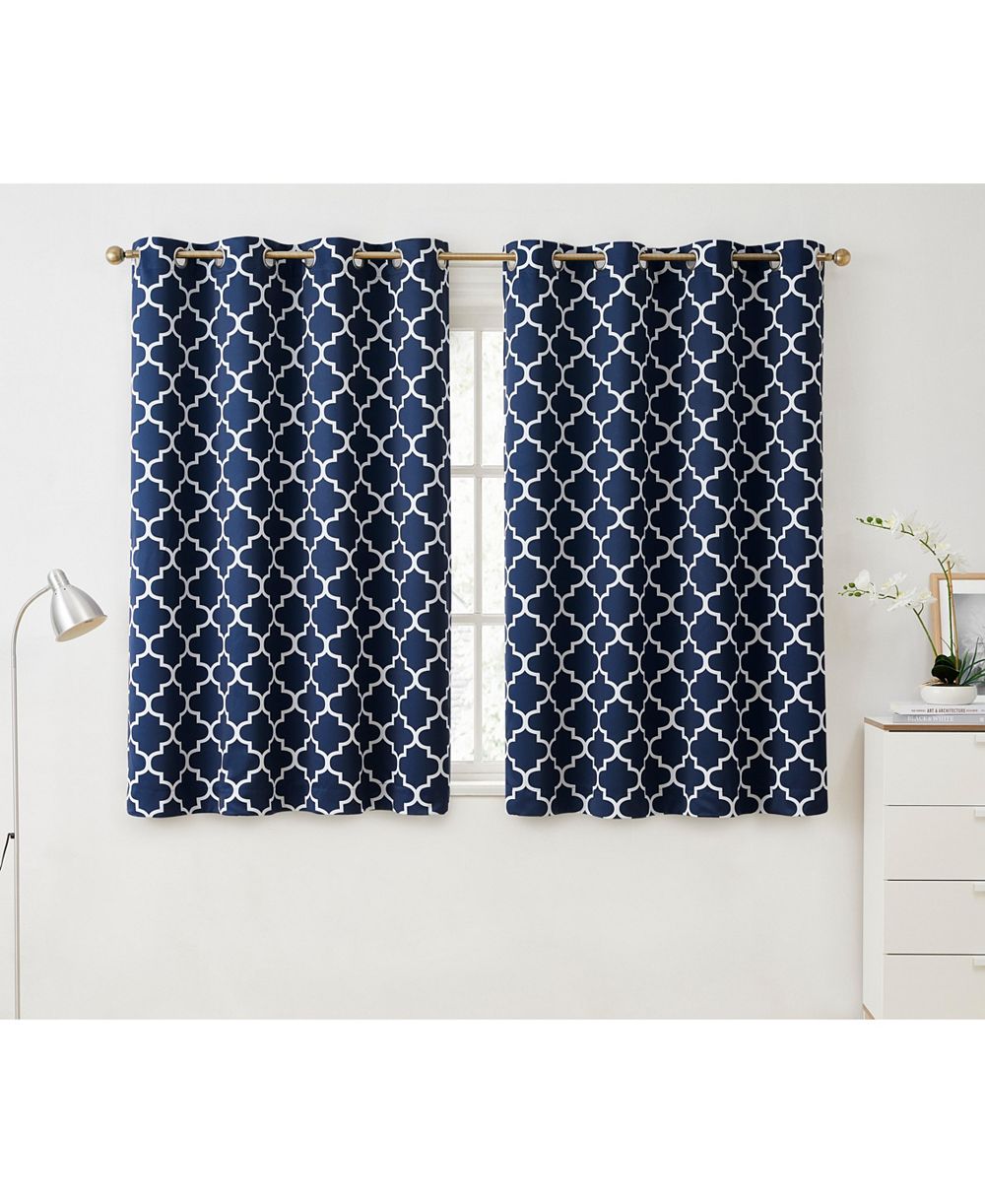 HLC.ME Lattice Print Drape Blackout Curtains Pattern - Weather Insulated Curtains, Sun Blocking Window Treatment Draperies for Living Room - Set of 2