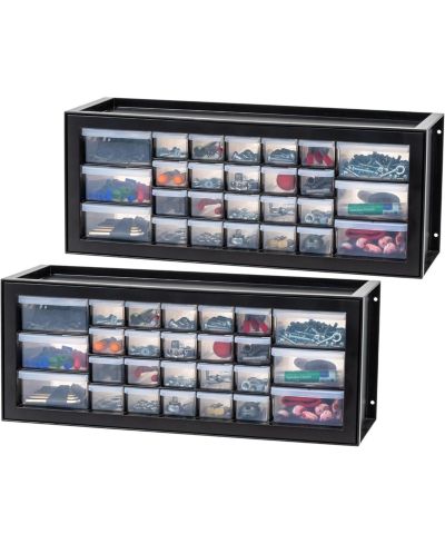 IRIS USA 2 Pack 26 Drawer Parts Cabinet Teacher Toolbox Organizer for Classroom, Screw, Hardware Storage Organizer, Small Parts, Black