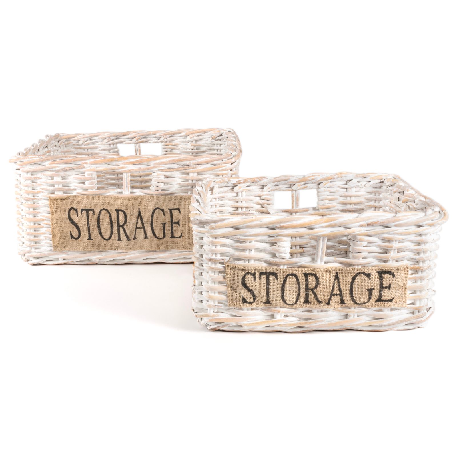 Jonathan Y Reed Hand-Woven Rattan Nesting Baskets with Handles Set of 2